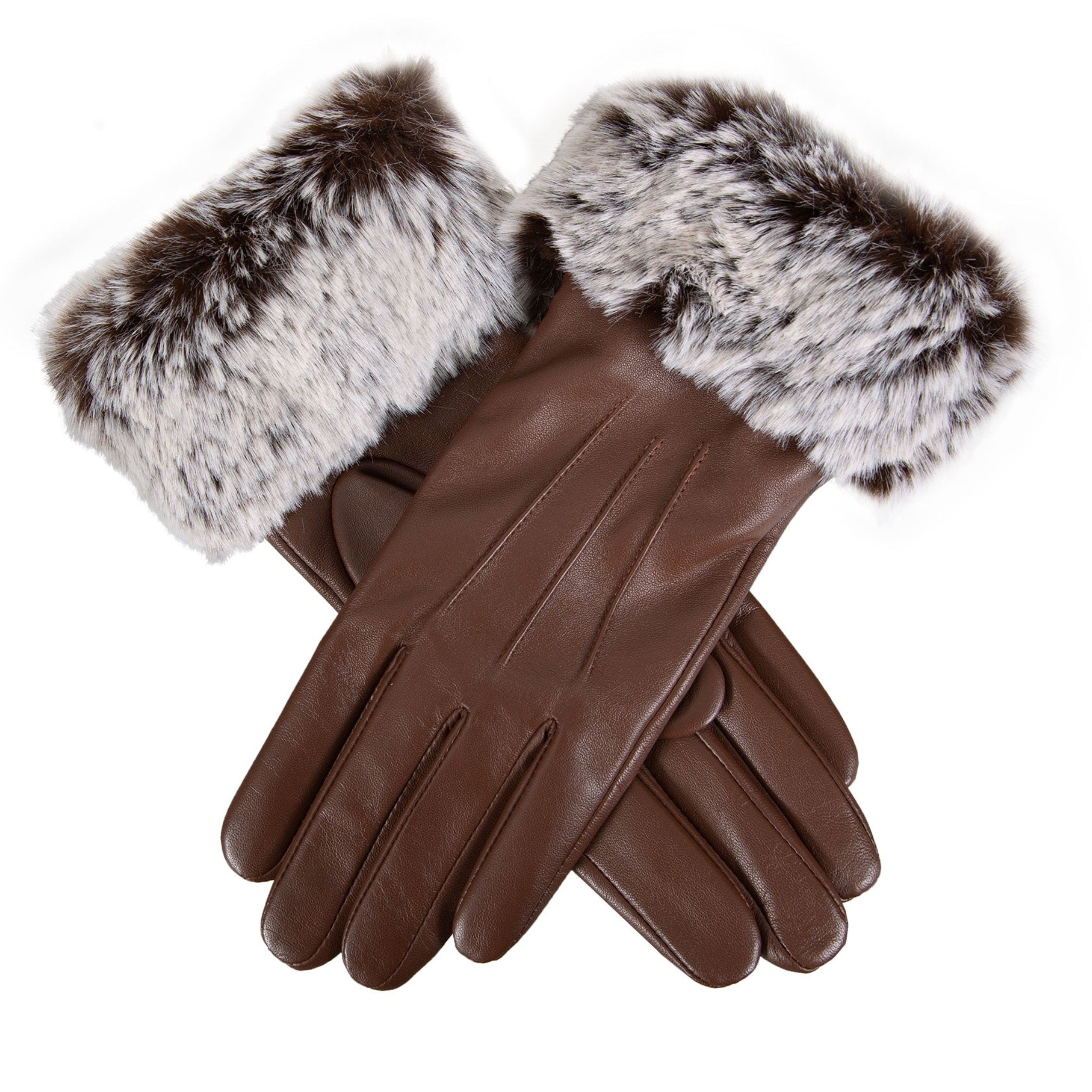 Women's Touchscreen Leather Gloves with Faux Fur Cuffs | Dents