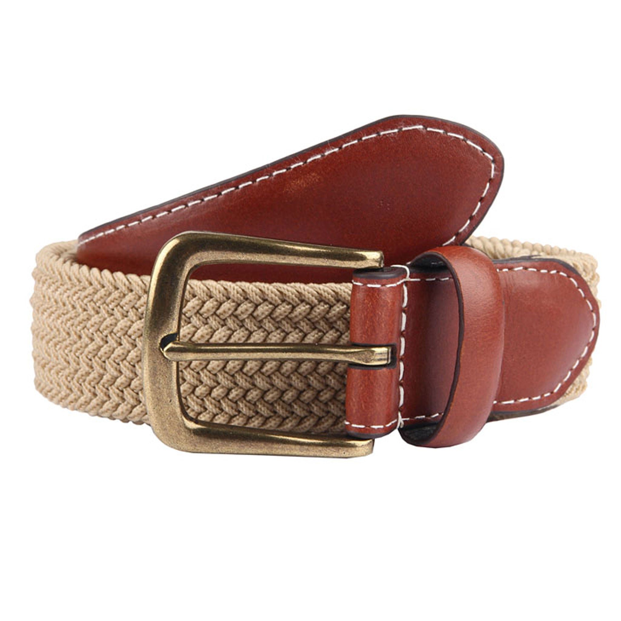 Men s Woven Stretch Belt with Antique Brushed Gold Buckle Dents