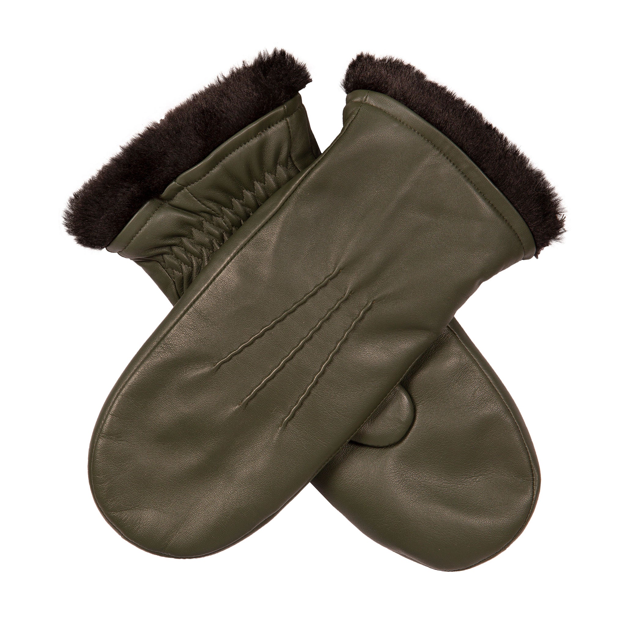 handschuhe damen fäustlinge fell Dreipunkt-Fäustlinge aus Leder mit Kunstpelzfutter für Damen