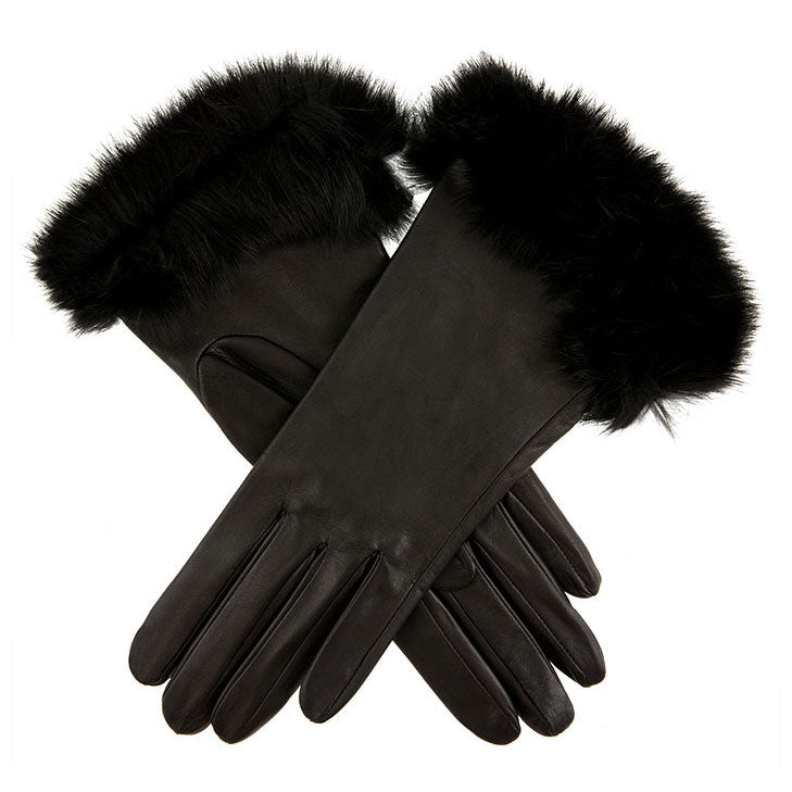 Glamis | Frauen Seide gefütterte Leder Handschuhe mit Pelz Manschetten
