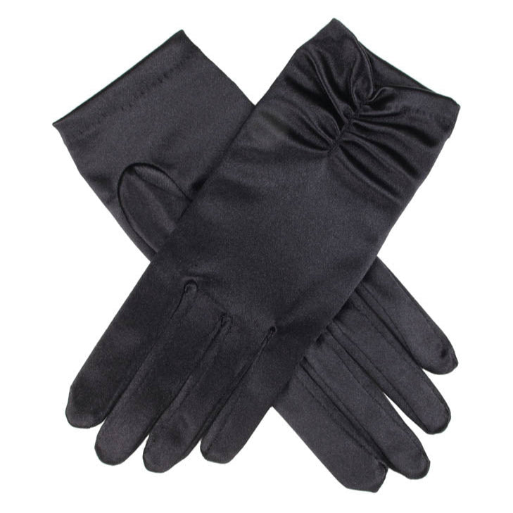 satin handschuhe schwarz Geraffte Satin-Handschuhe für Damen
