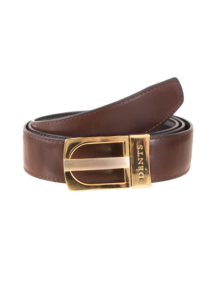 Men s Reversible Leather Belt with Gold and Nickel Buckle Dents