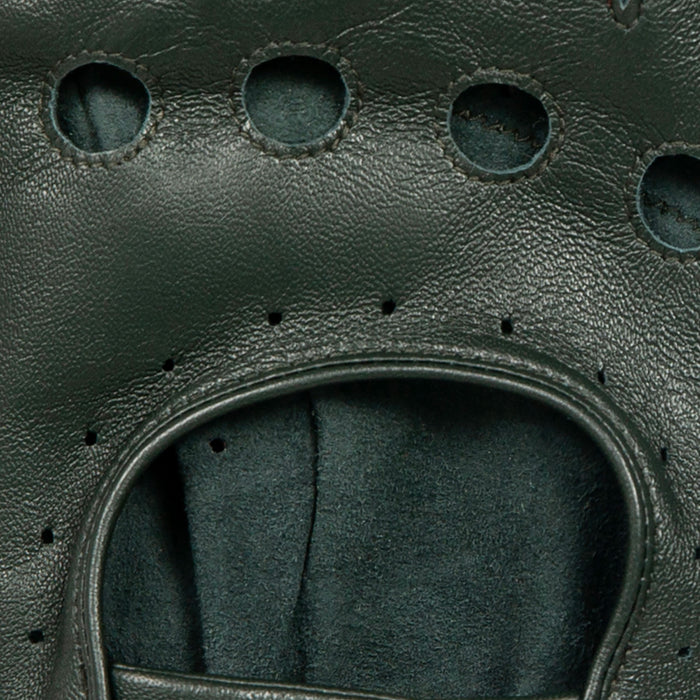 Men's Fingerless Leather Driving Gloves in Racing Green knuckles