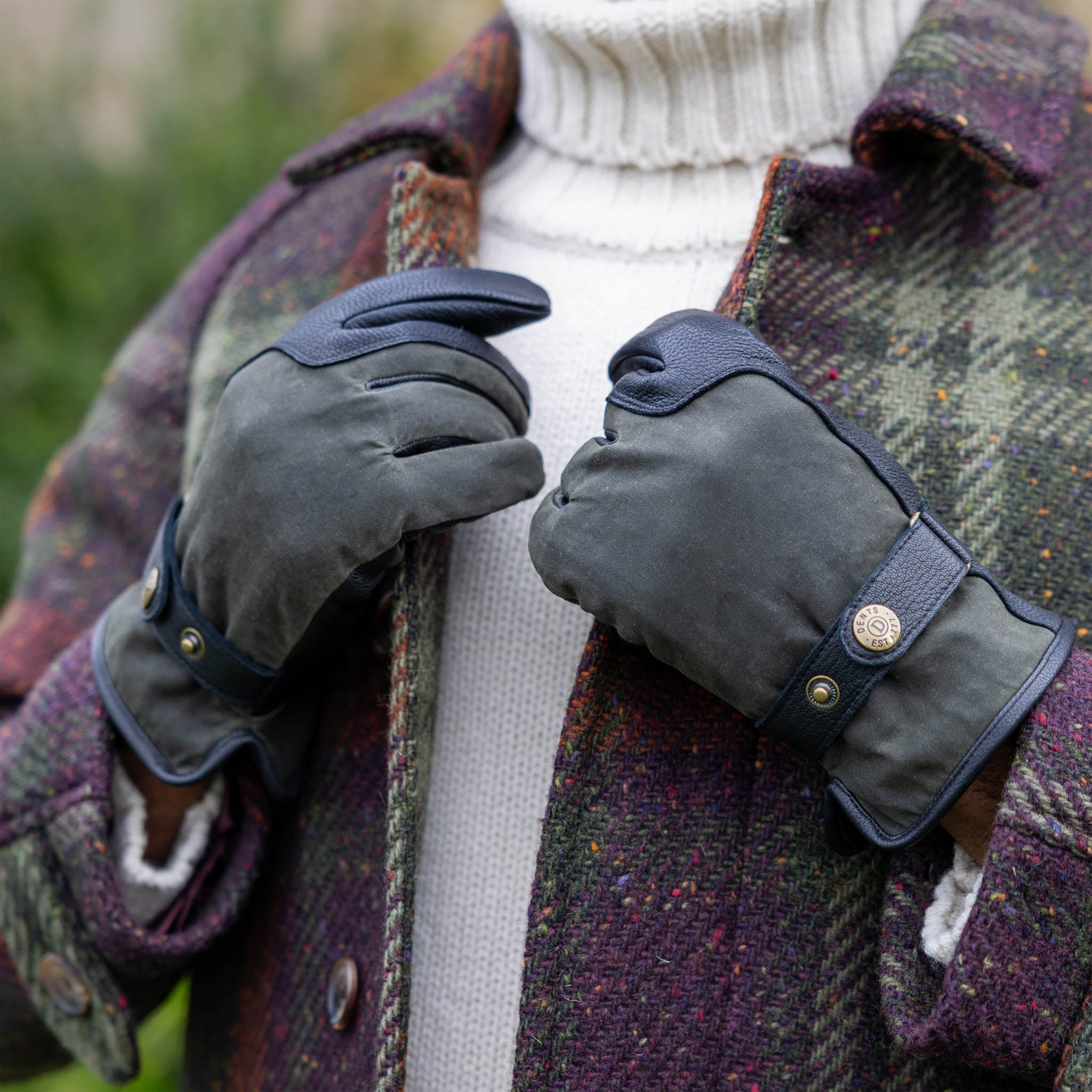 DENTS Moon Tweed×Deer skin 手袋 片手<No.1240 Moon Tweed skin M