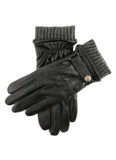 Men's Touchscreen Three-Point Wool Blend-Lined Leather Gloves