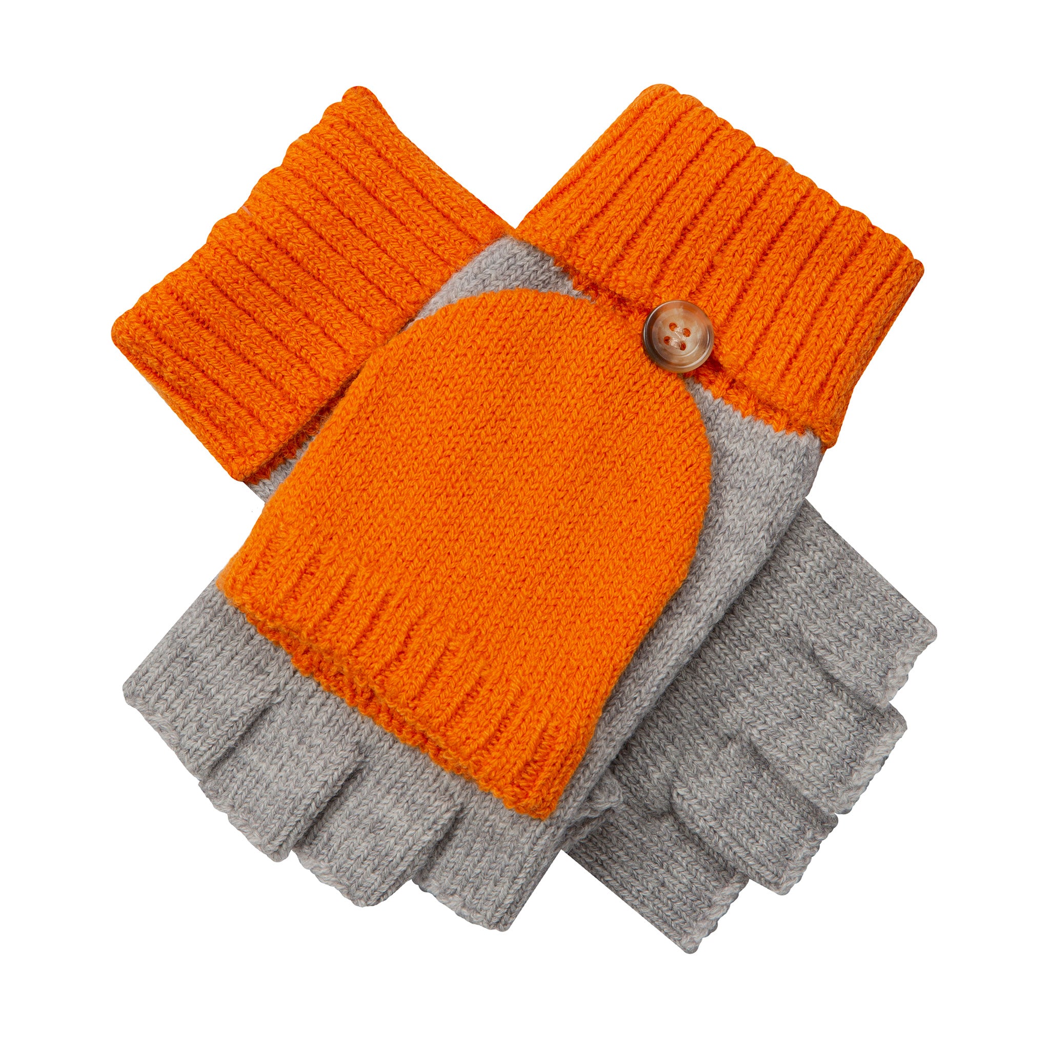 Damen zweifarbige gestrickte fingerlose Fäustlinge mit Klappe
