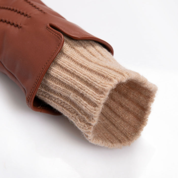 cognacfarbene handschuhe Damen gefütterte Lederhandschuhe mit Strickbündchen
