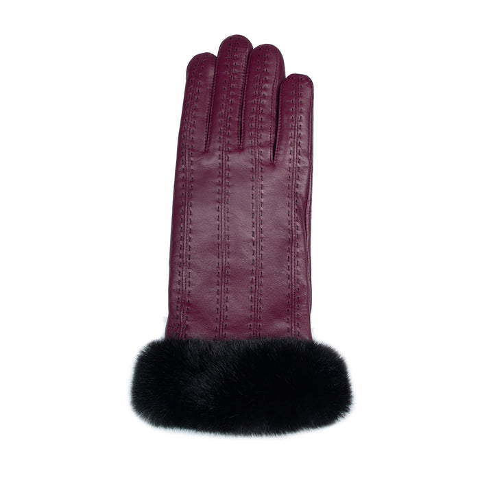 damen handschuhe leder mit fell Damen-Lederhandschuhe mit Kunstpelzfutter, Ziernähten und Kunstpelzmanschetten