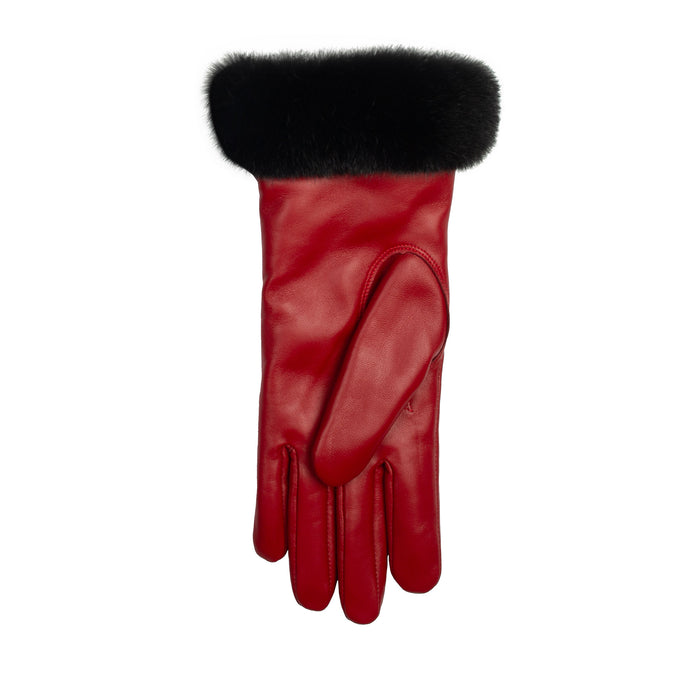 handschuhe pelz Damen-Lederhandschuhe mit Kunstpelzfutter, Ziernähten und Kunstpelzmanschetten