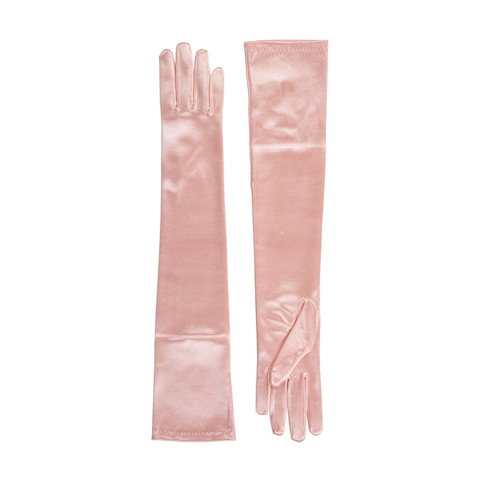 Women's long above-elbow satin gloves in pink - both gloves
