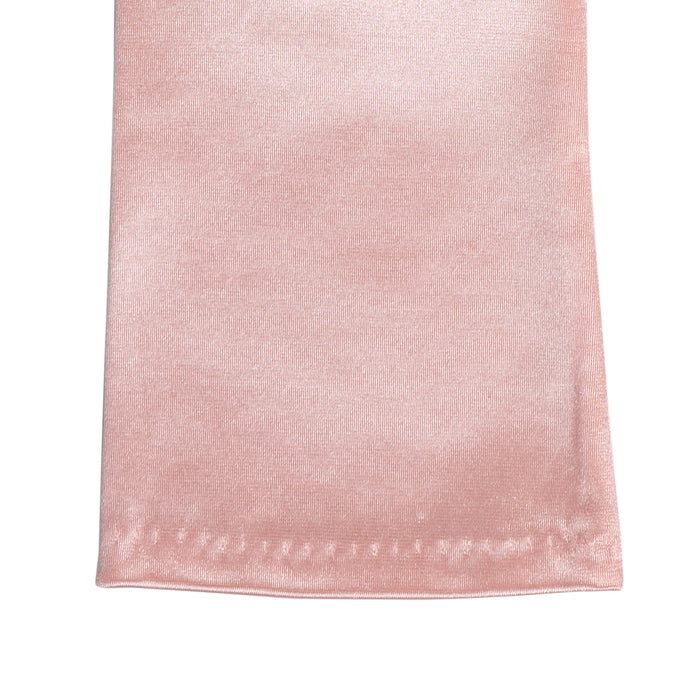 Women's long above-elbow satin gloves in pink - close up of the cuff