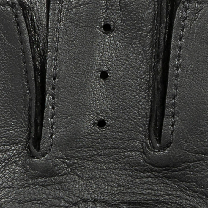Men's fingerless leather driving gloves in black prix seam stitching