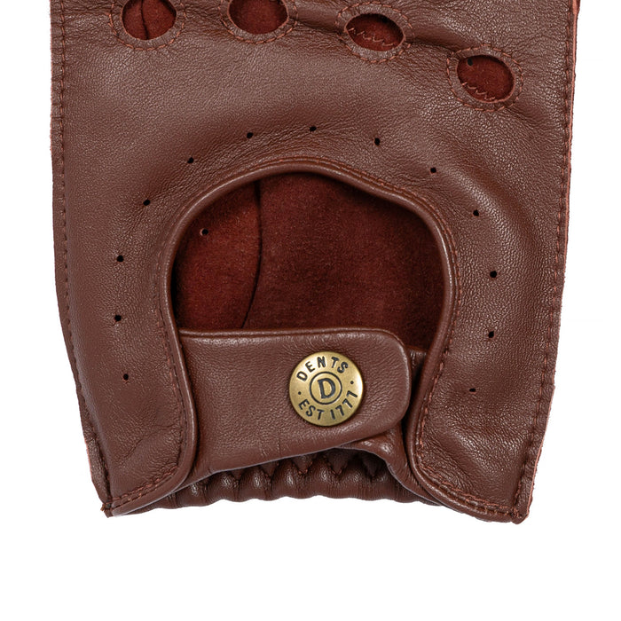 Men's Fingerless Leather Driving Gloves in English Tan right cuff