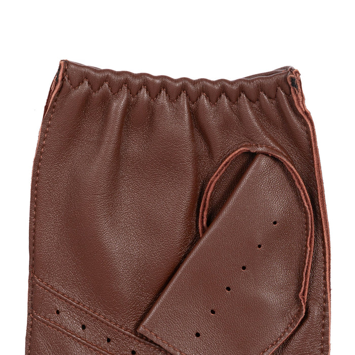 Men's Fingerless Leather Driving Gloves in English Tan left cuff