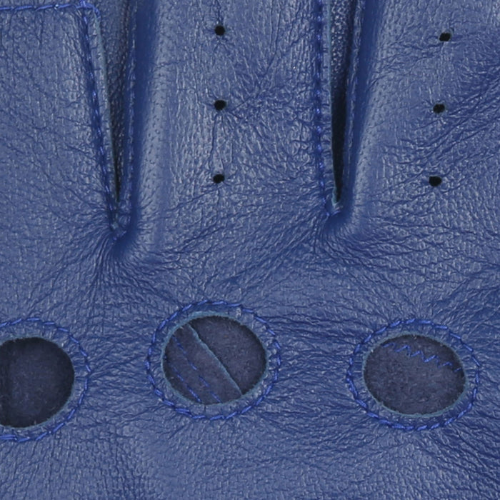 Men's Fingerless Leather Driving Gloves in Royal Blue fingers