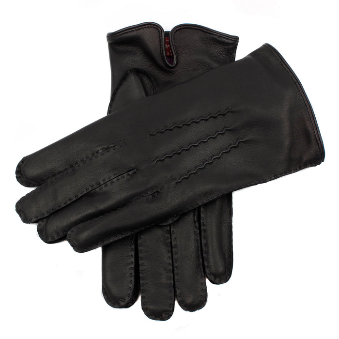 Men's Black and Pewter Heritage Handsewn Three Point Cashmere Lined Leather Gloves