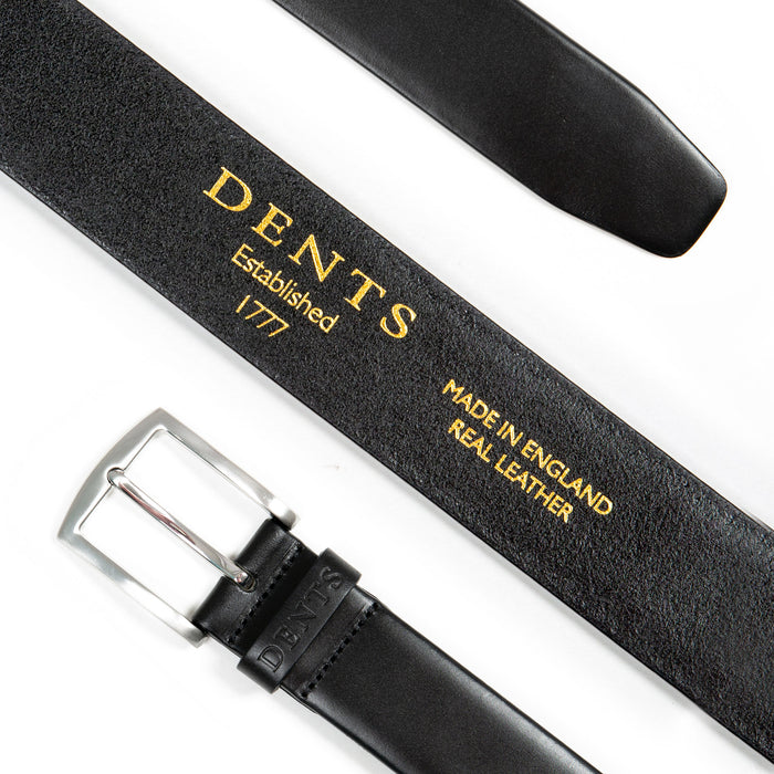 Men's heritage full-grain leather belt with satin nickel buckle in black
