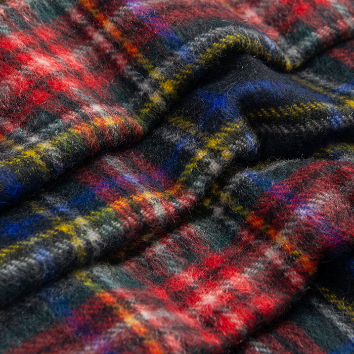 Men's Heritage Tartan Check Cashmere Scarf with Tassels in Black Stewart Closeup