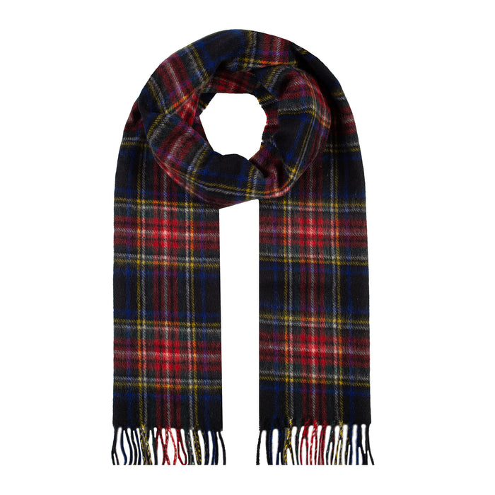 Men's Heritage Tartan Check Cashmere Scarf with Tassels in Black Stewart Loop