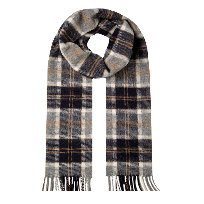 Men's Heritage Tartan Check Cashmere Scarf with Tassels in Silver Bannockbane Loop