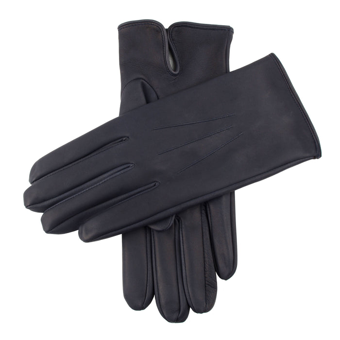 Men's heritage three-point silk-lined leather gloves in navy