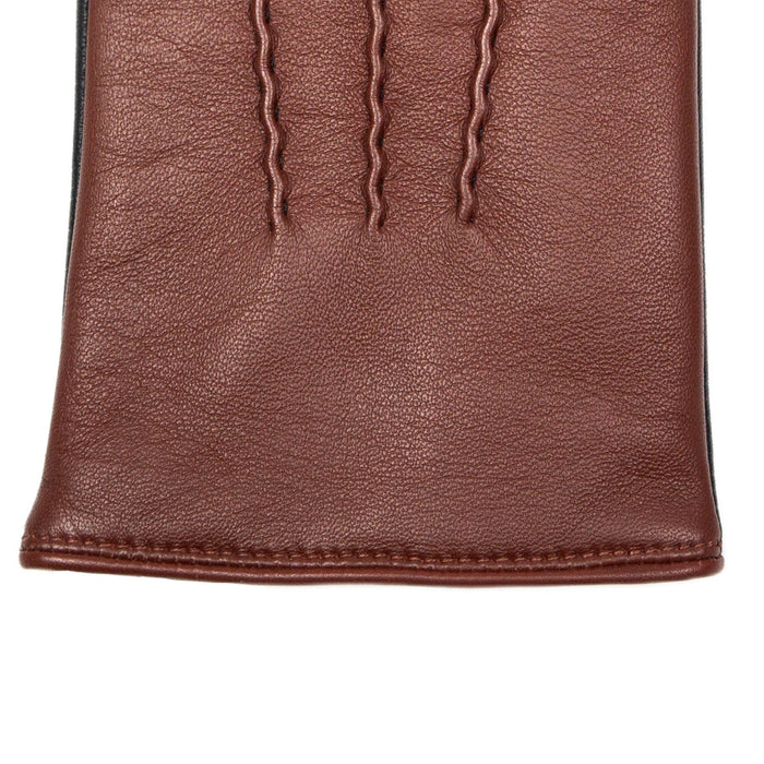 Men's Heritage Touchscreen Three Point Cashmere Lined Leather Gloves in Black English Tan right cuff