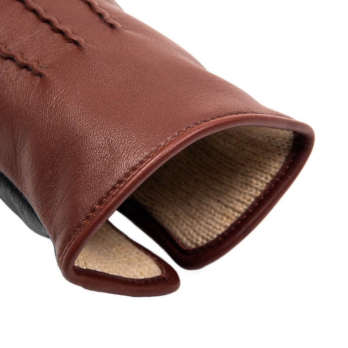 Men's Heritage Touchscreen Three Point Cashmere Lined Leather Gloves in Black English Tan open cuff
