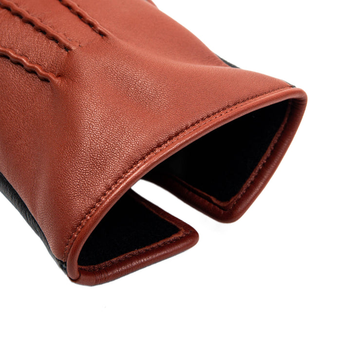 Men's Heritage Touchscreen Three Point Cashmere Lined Leather Gloves in Black high tan open cuff