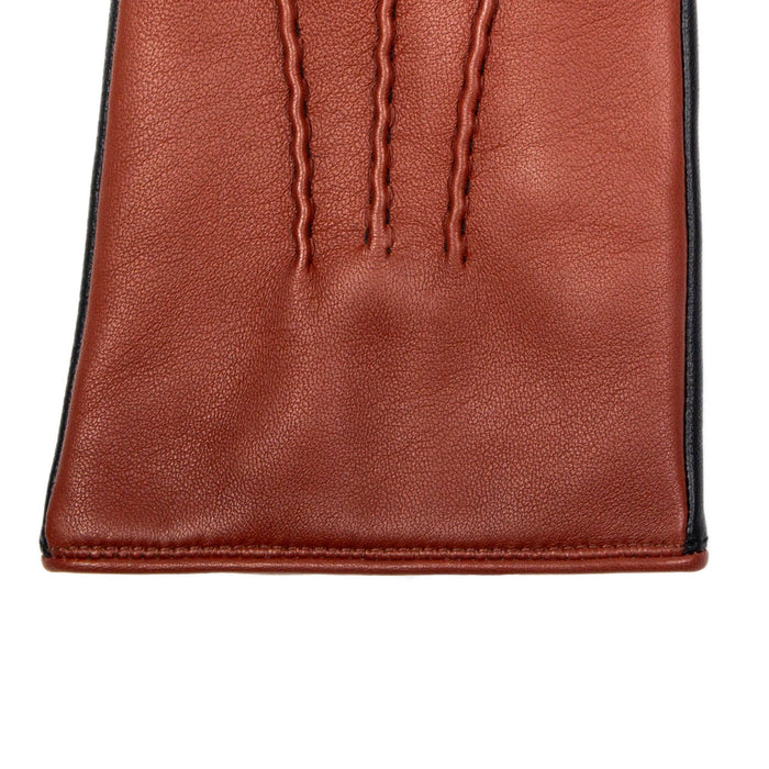 Men's Heritage Touchscreen Three Point Cashmere Lined Leather Gloves in Black high tan right cuff