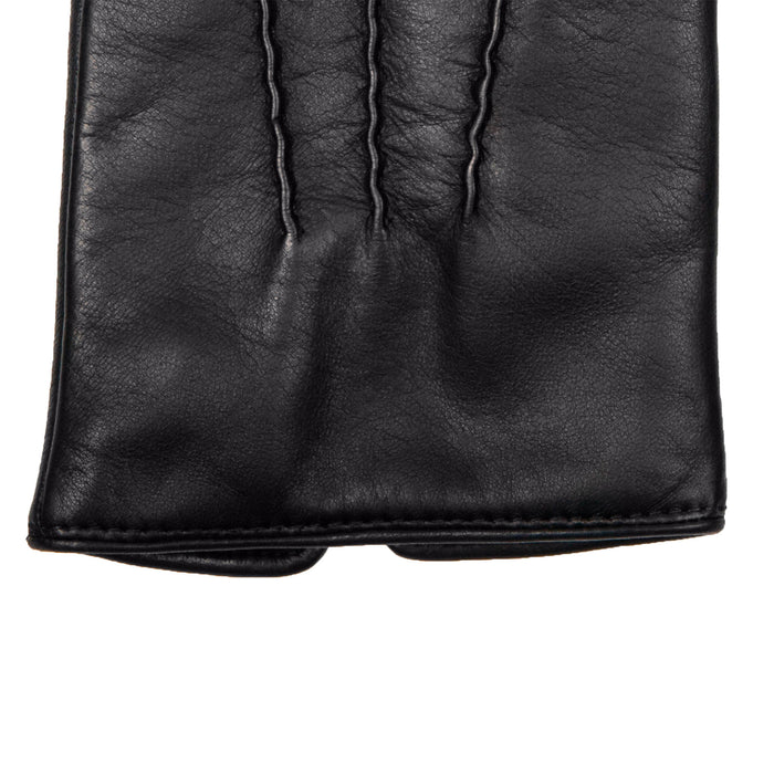 Men's Heritage Touchscreen Three Point Cashmere Lined Leather Gloves in Black  left cuff