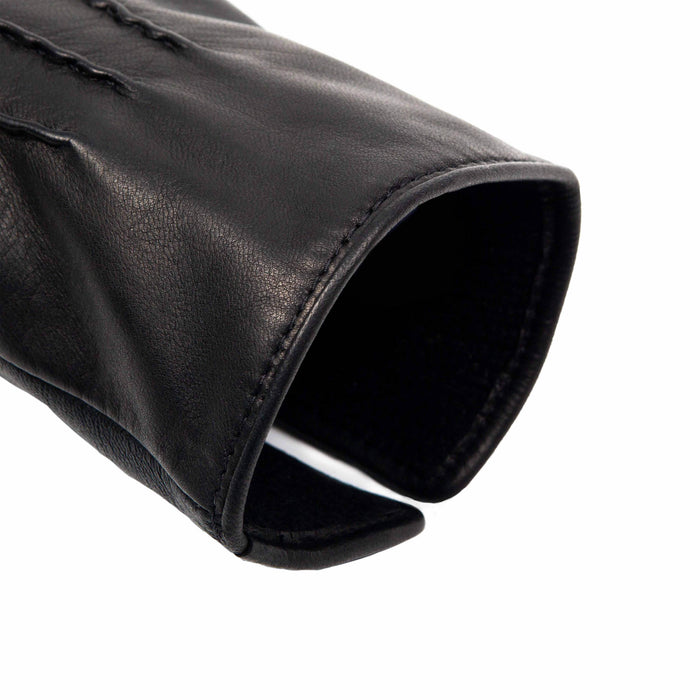 Men's Heritage Touchscreen Three Point Cashmere Lined Leather Gloves in Black  oepn cuff