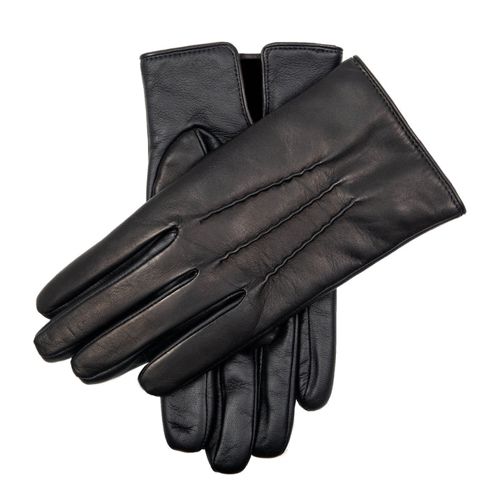Men's Heritage Touchscreen Three Point Cashmere Lined Leather Gloves in Black 