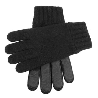 men's knitted gloves with suede palm patch in black