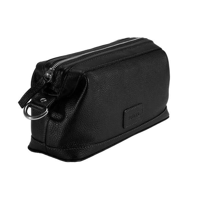 mens black leather wash bag