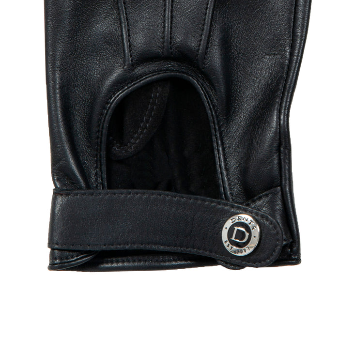 Men's leather watch gloves in black cut out for the watch