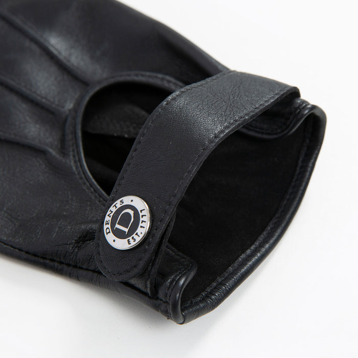 Men's leather watch gloves in black open cuff