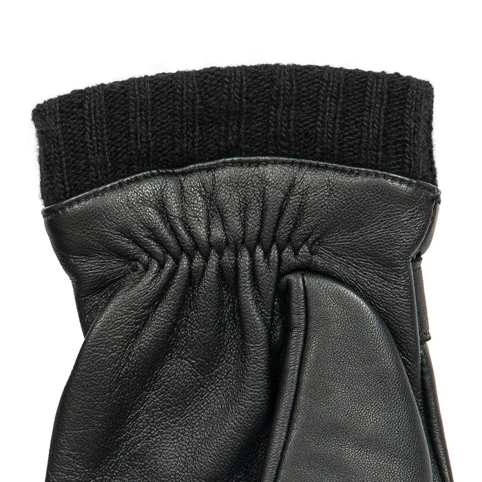 Men's touchscreen cashmere-lined leather gloves in black knitted cuffs 