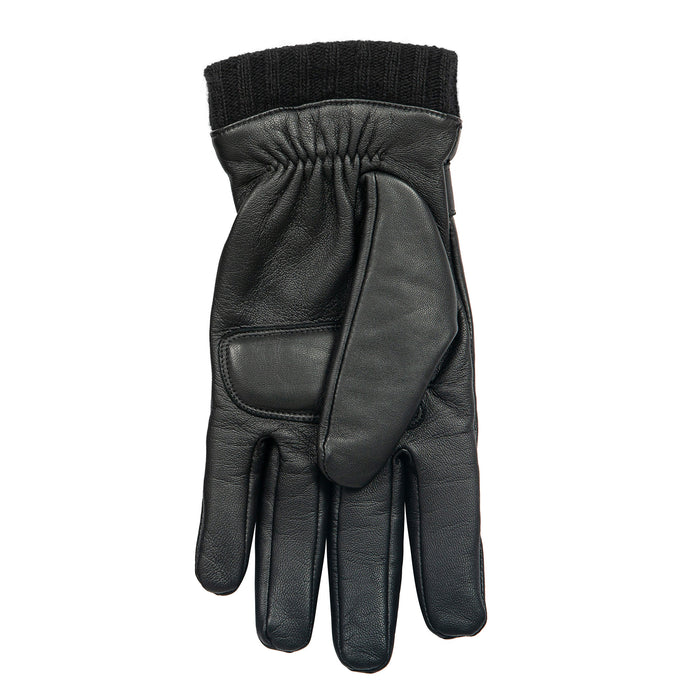 Men's touchscreen cashmere-lined leather gloves in black padded palm 