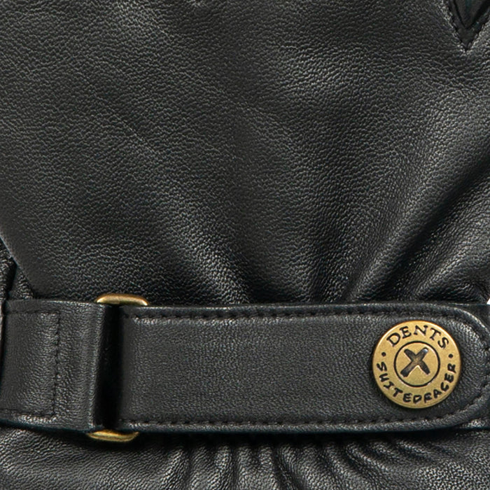 Men's touchscreen cashmere-lined leather gloves in black strap and roller 