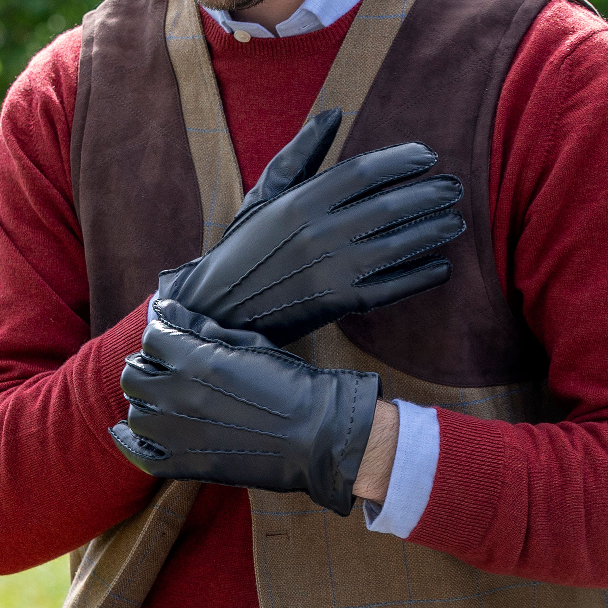 Herren Cashmere gefütterte Touchscreen Lederhandschuhe