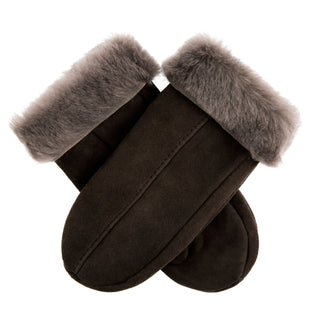 Women's sheepskin mittens in brown suede