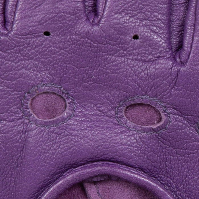 Women's Fingerless Leather Driving Gloves in Amethyst fingers