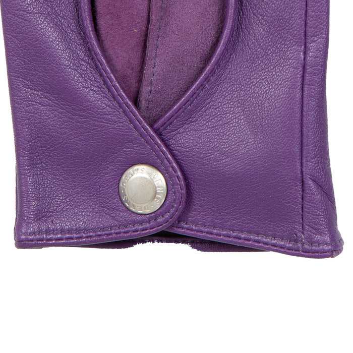 Women's Fingerless Leather Driving Gloves in Amethyst right cuff