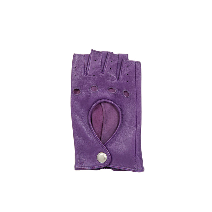 Women's Fingerless Leather Driving Gloves in Amethyst right