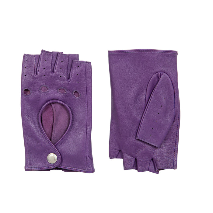 Women's Fingerless Leather Driving Gloves in Amethyst side