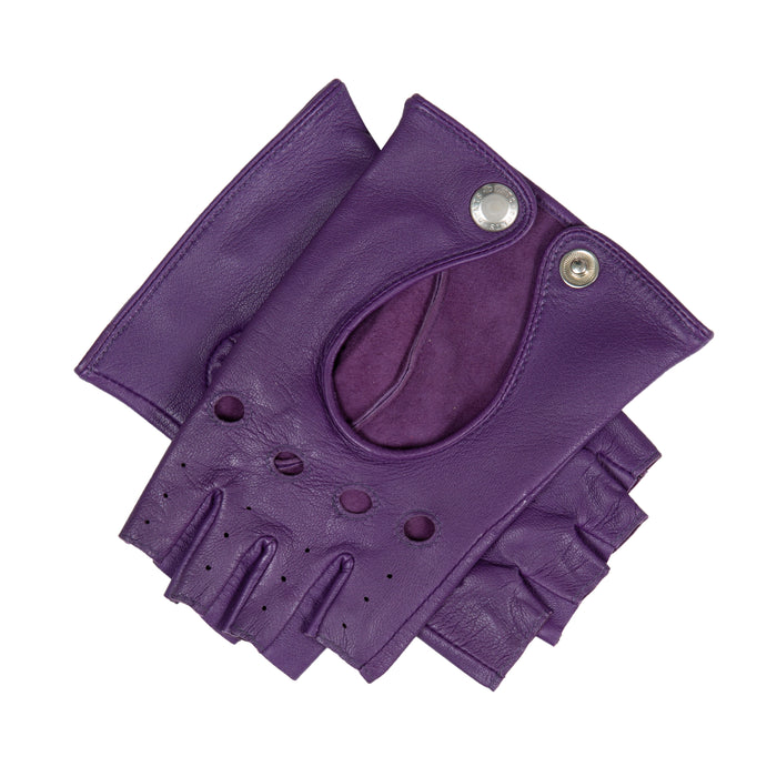 Women's Fingerless Leather Driving Gloves in Amethyst
