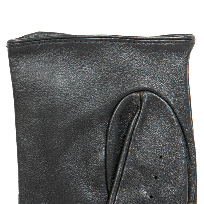 Women's Fingerless Leather Driving Gloves in Black left cuff