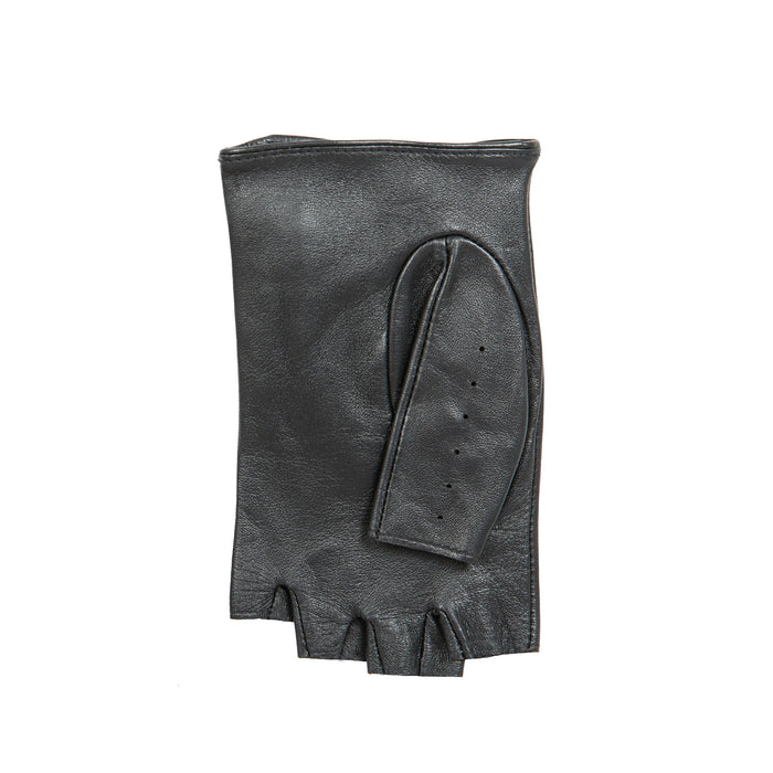 Women's Fingerless Leather Driving Gloves in Black left