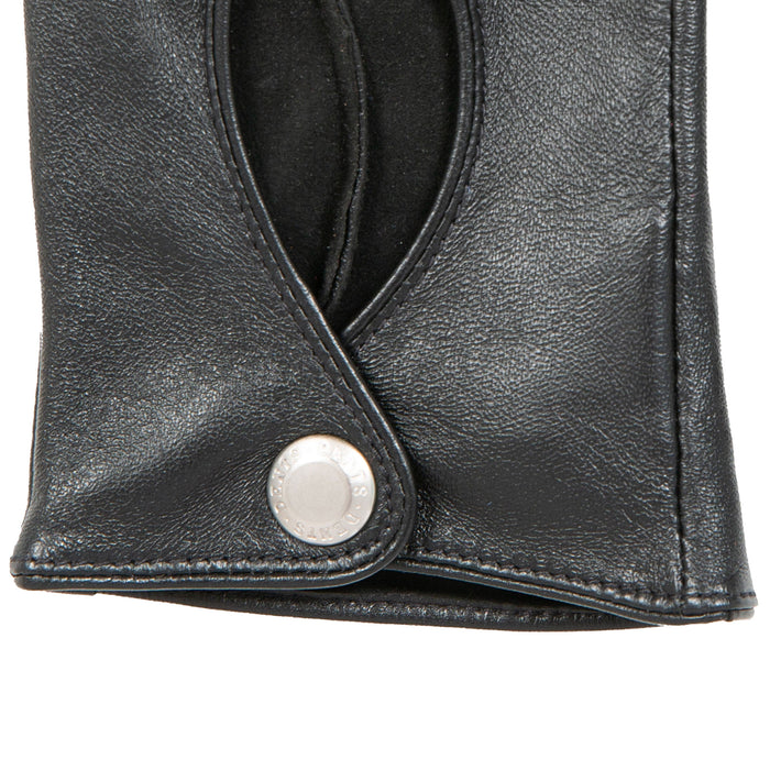 Women's Fingerless Leather Driving Gloves in Black right cuff