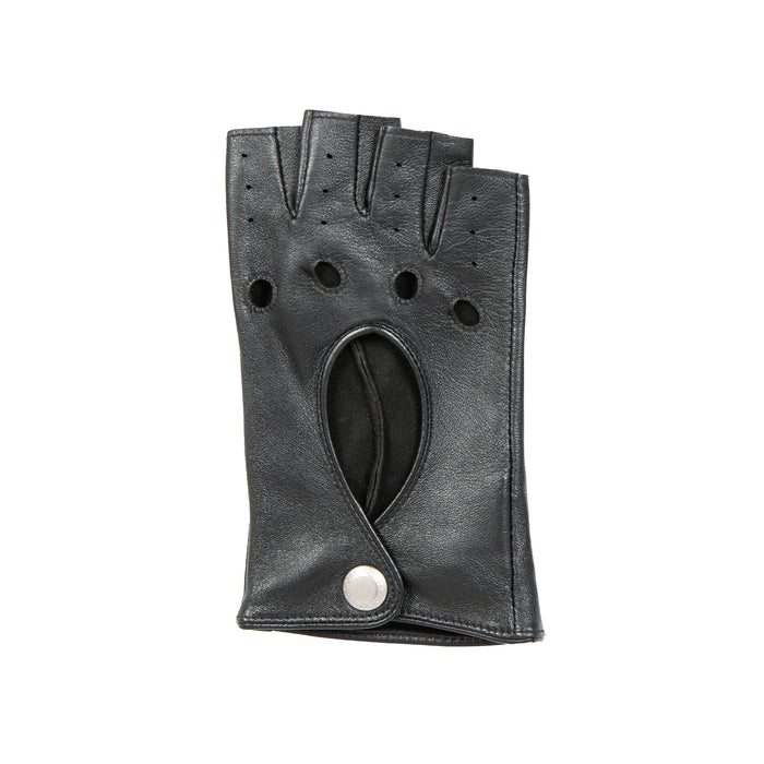 Women's Fingerless Leather Driving Gloves in Black right